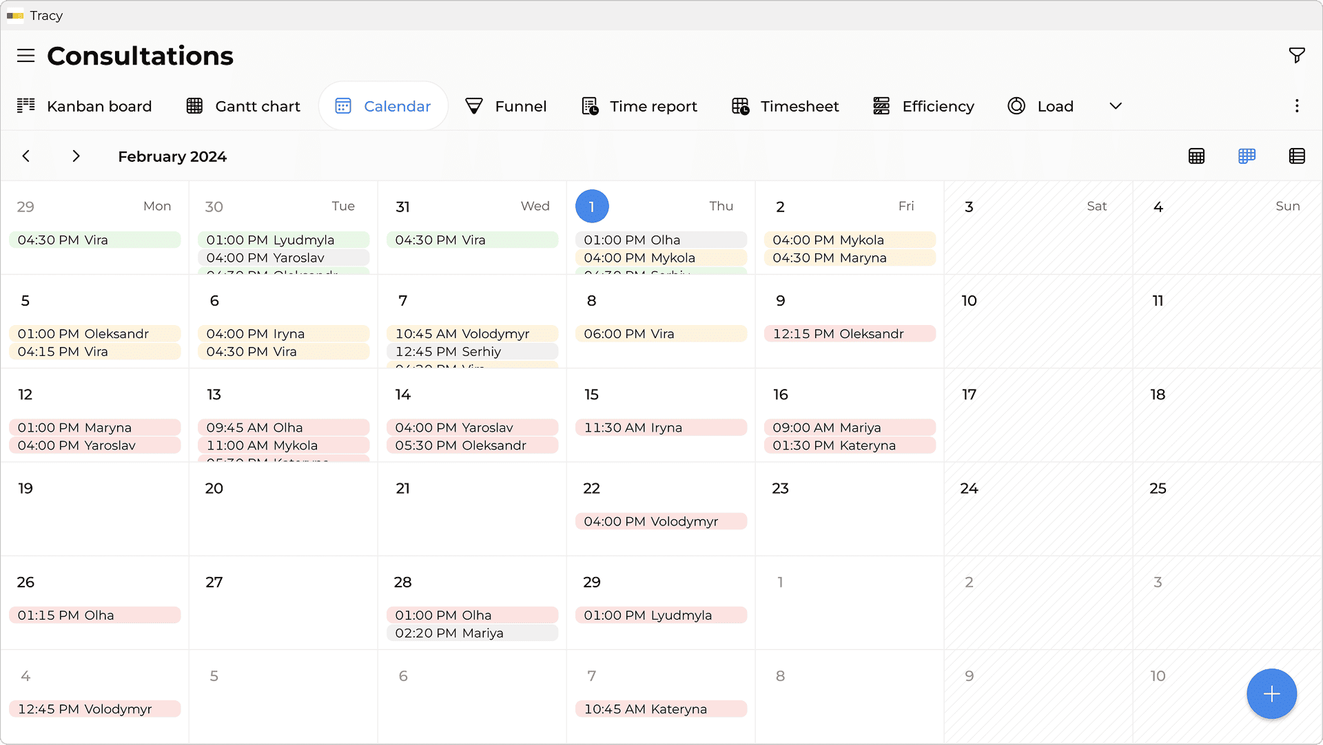 Calendar in the Tracy system