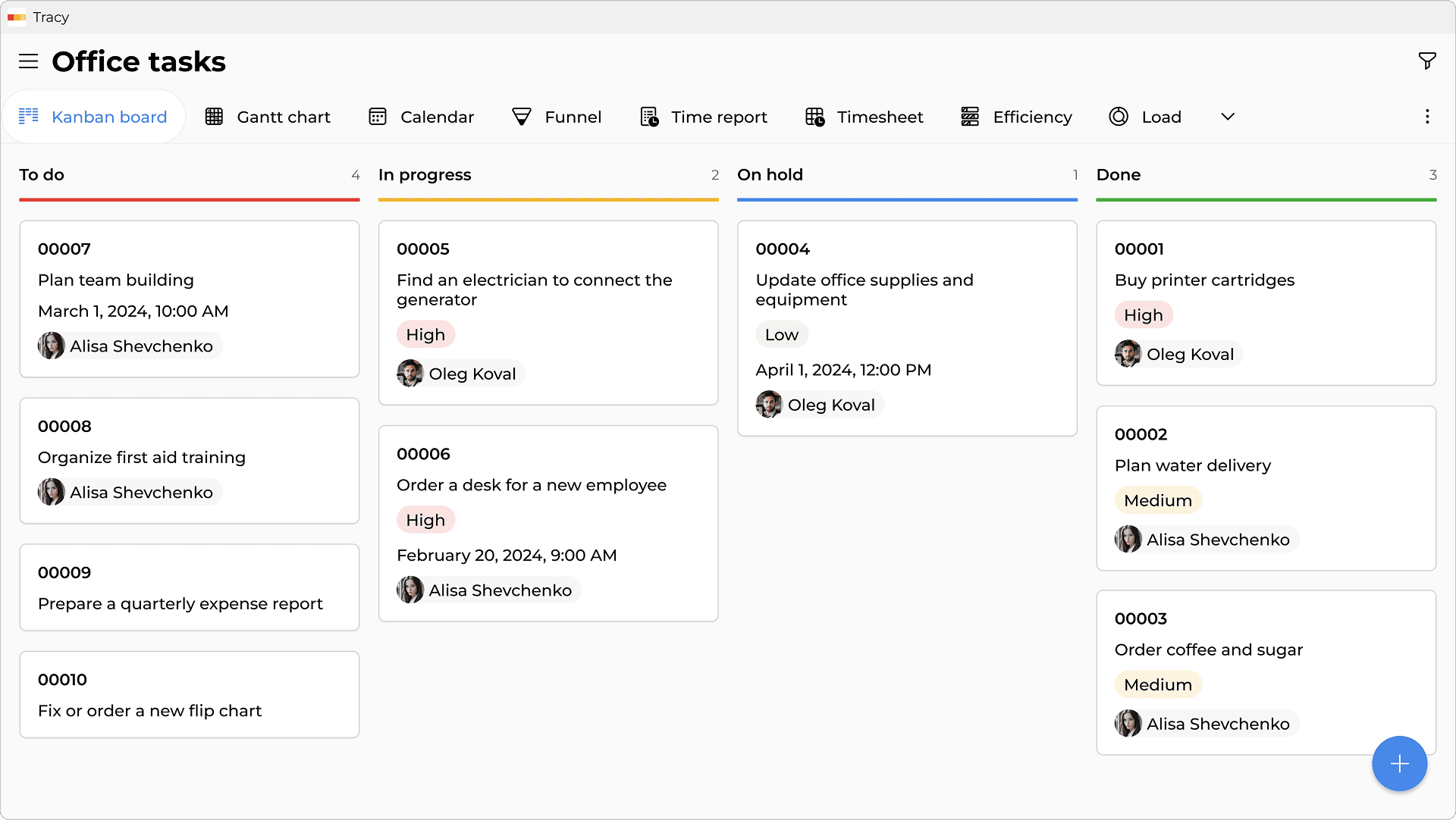 Kanban board in the Tracy system