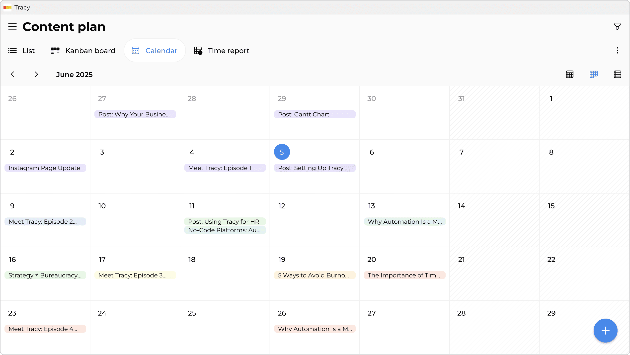 calendar of publications in Tracy