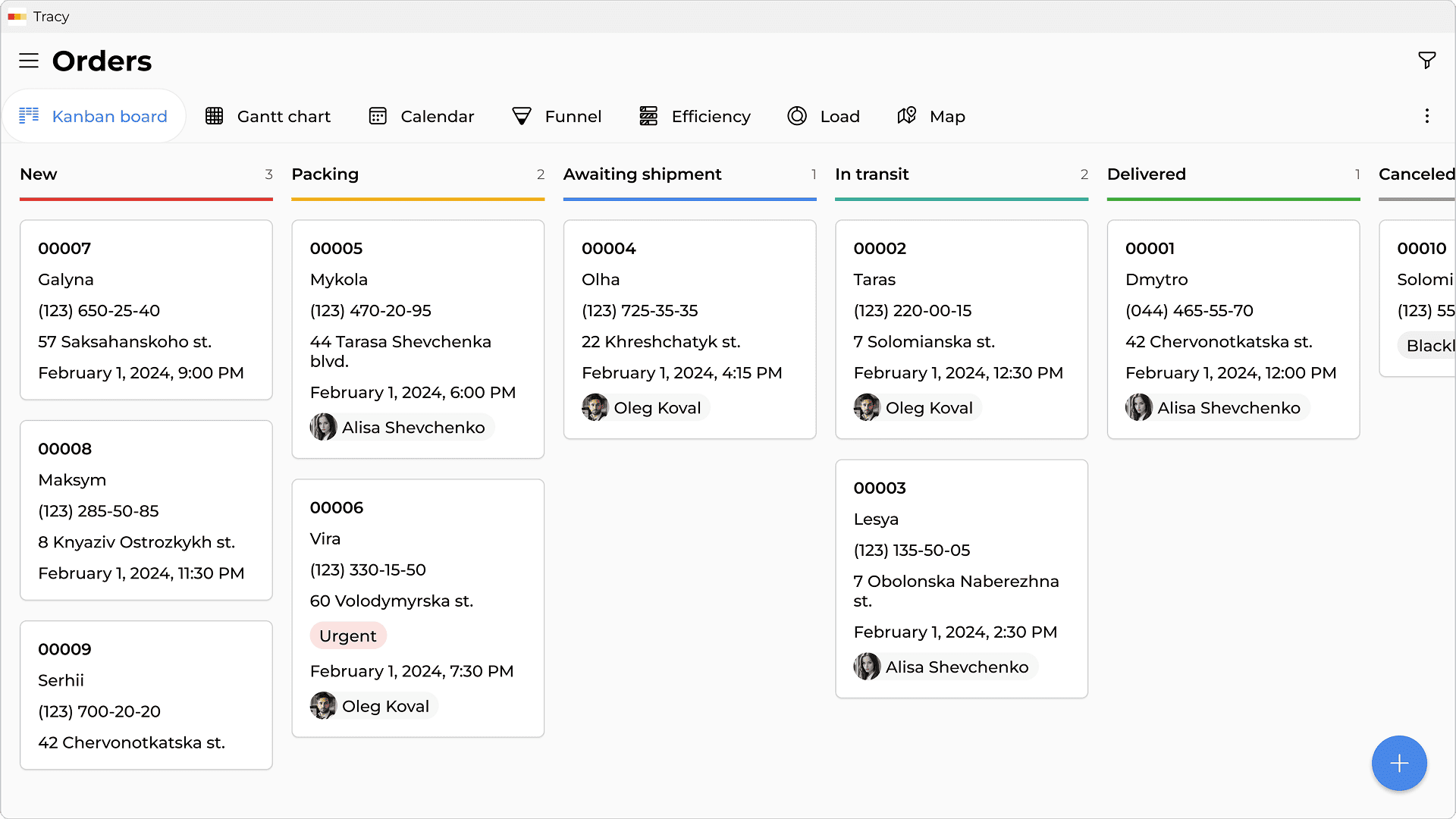 Kanban board in Tracy