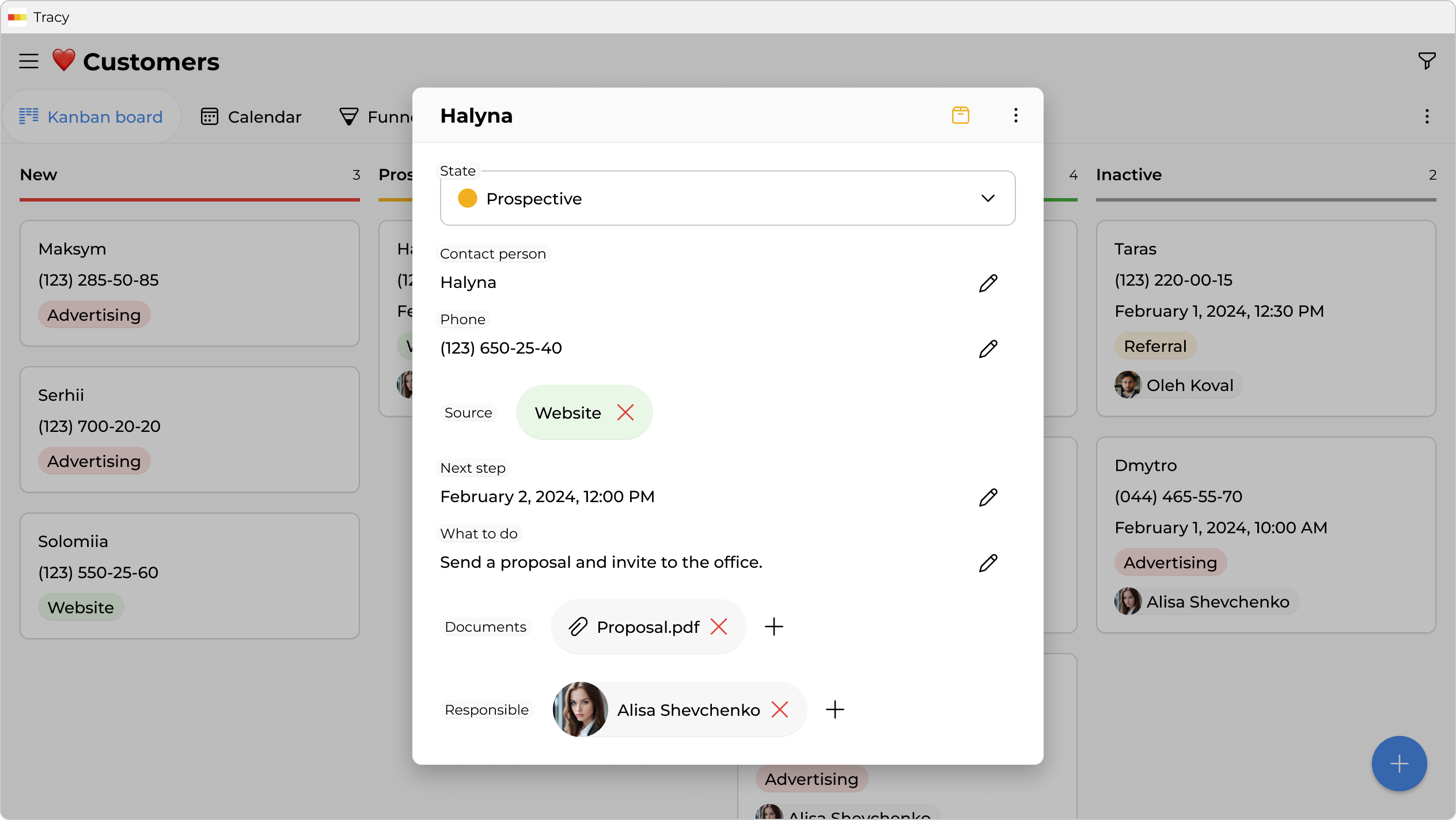 Client database with order history