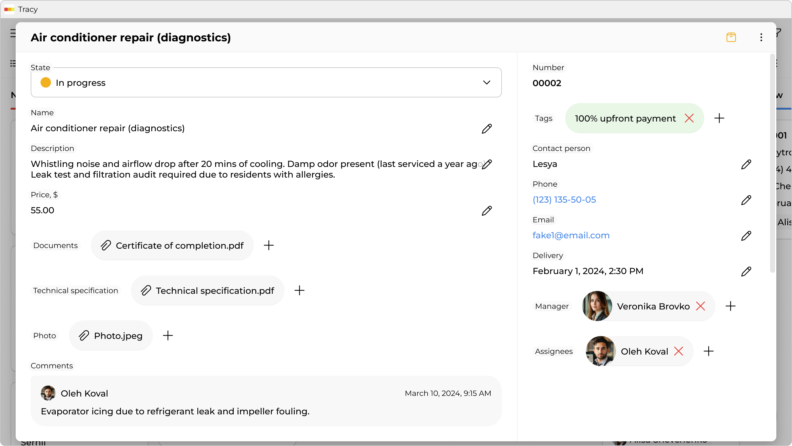Equipment and visit history—all in the ticket