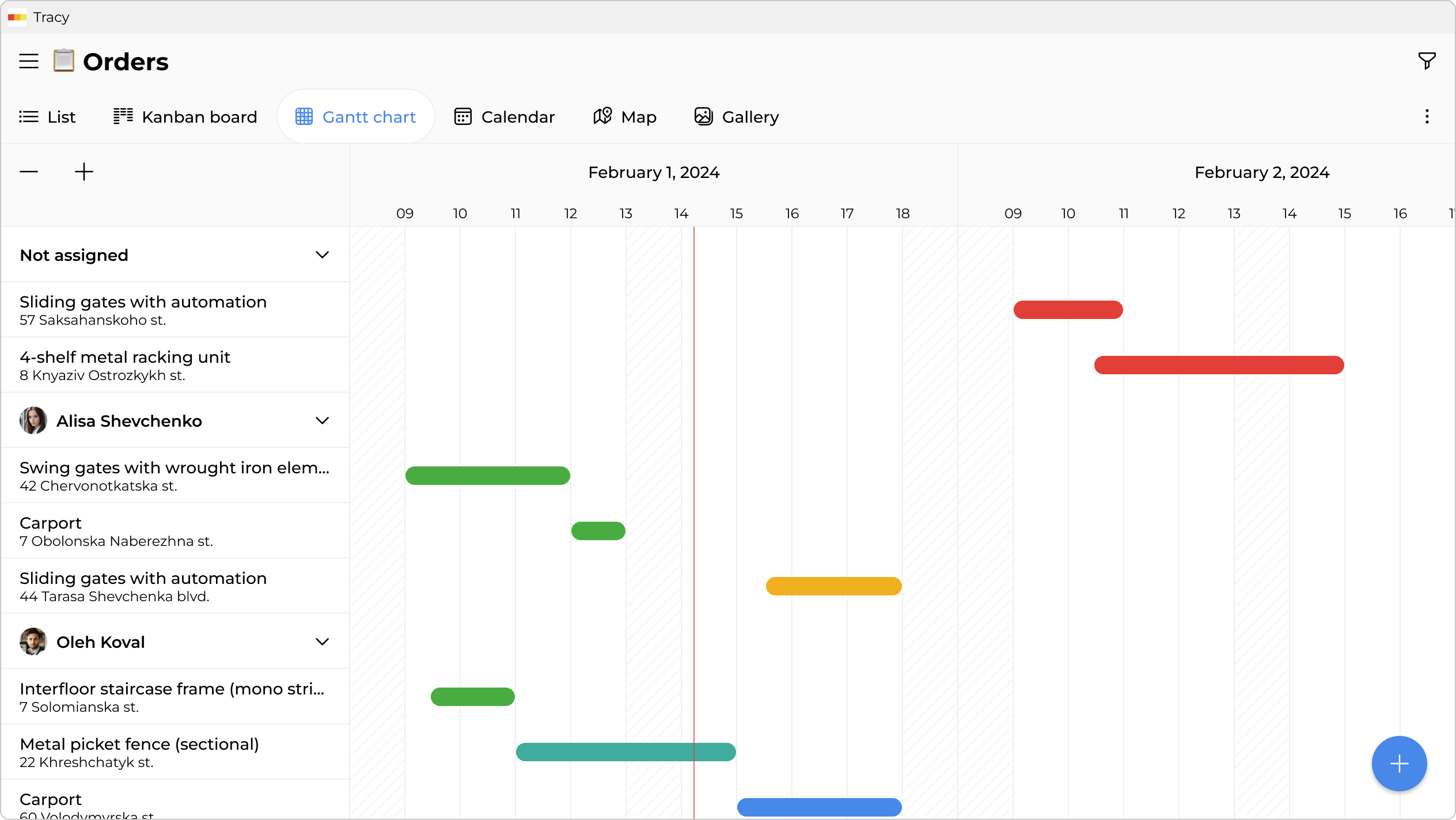 Order schedule and team workload