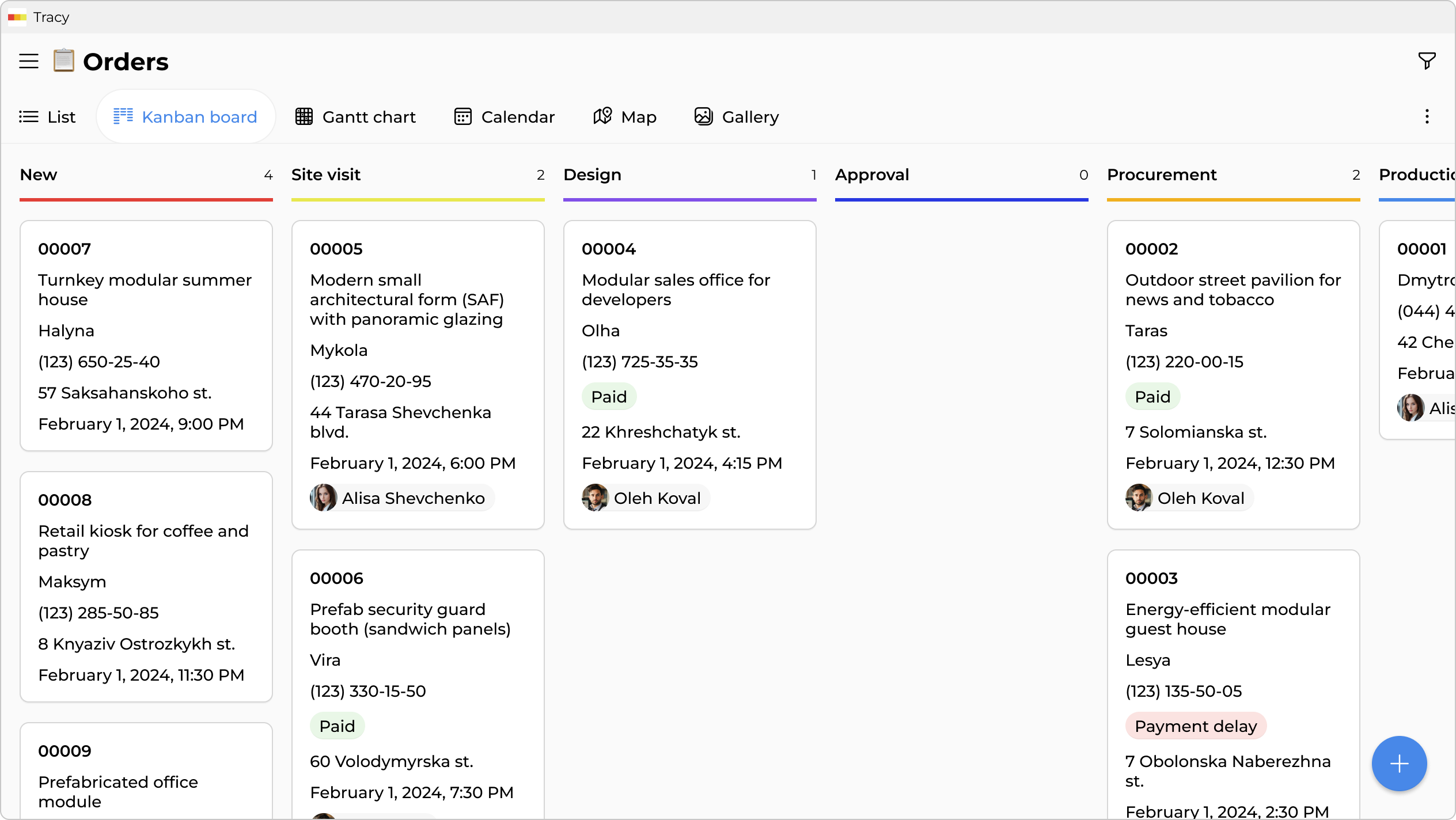 Orders by stage—from site visit to installation