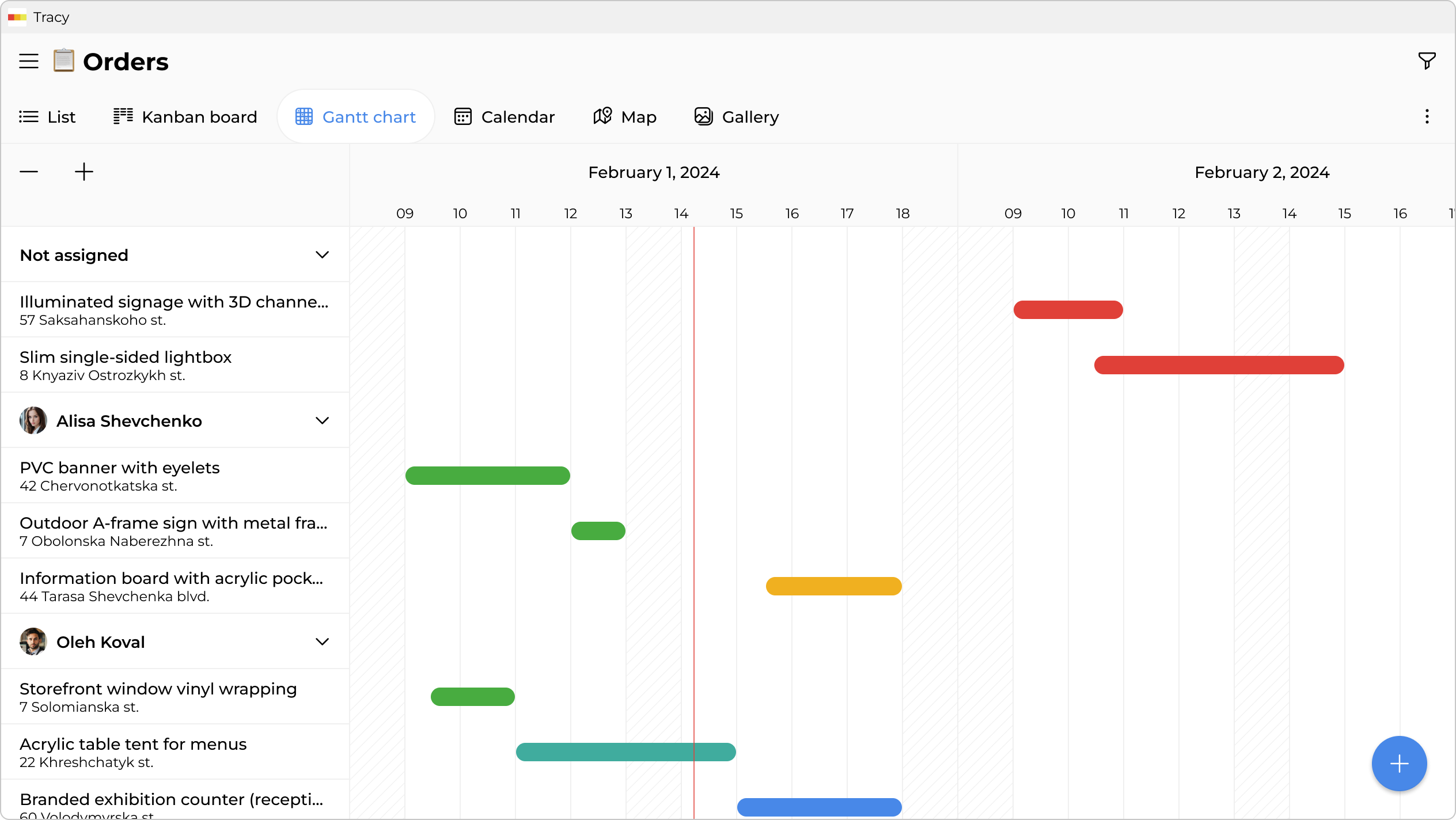 Order schedule and team workload