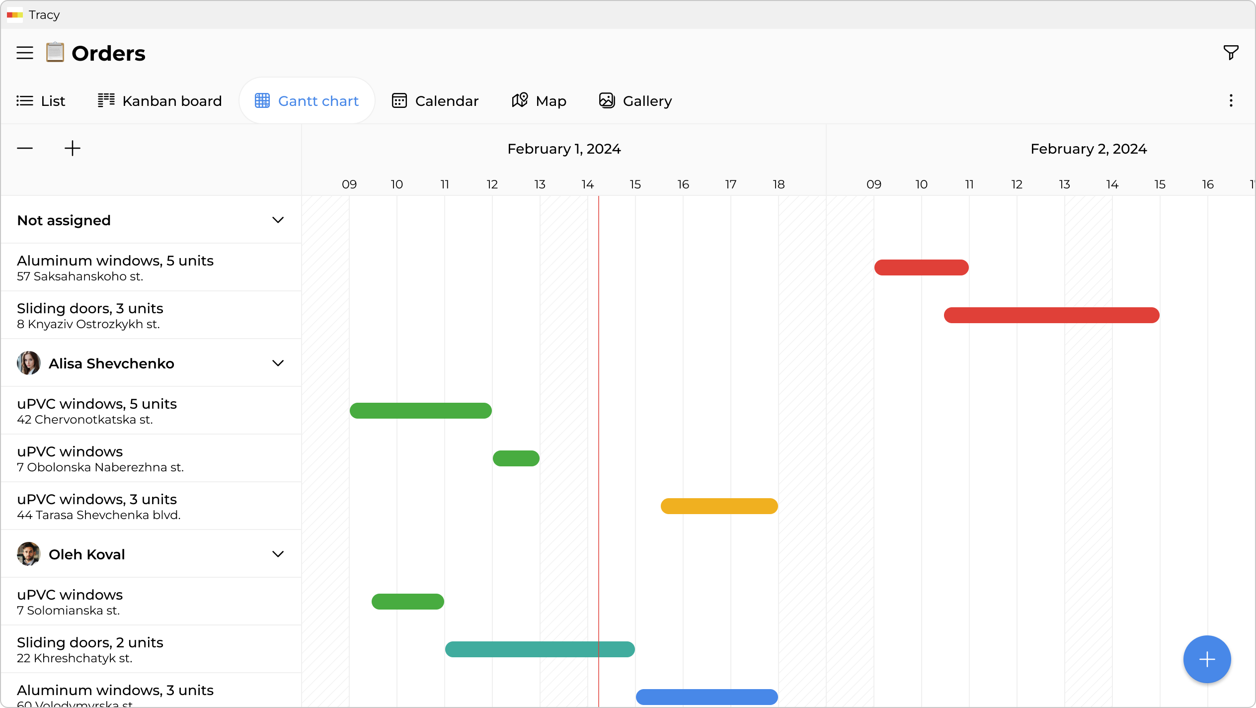 Order schedule and team workload